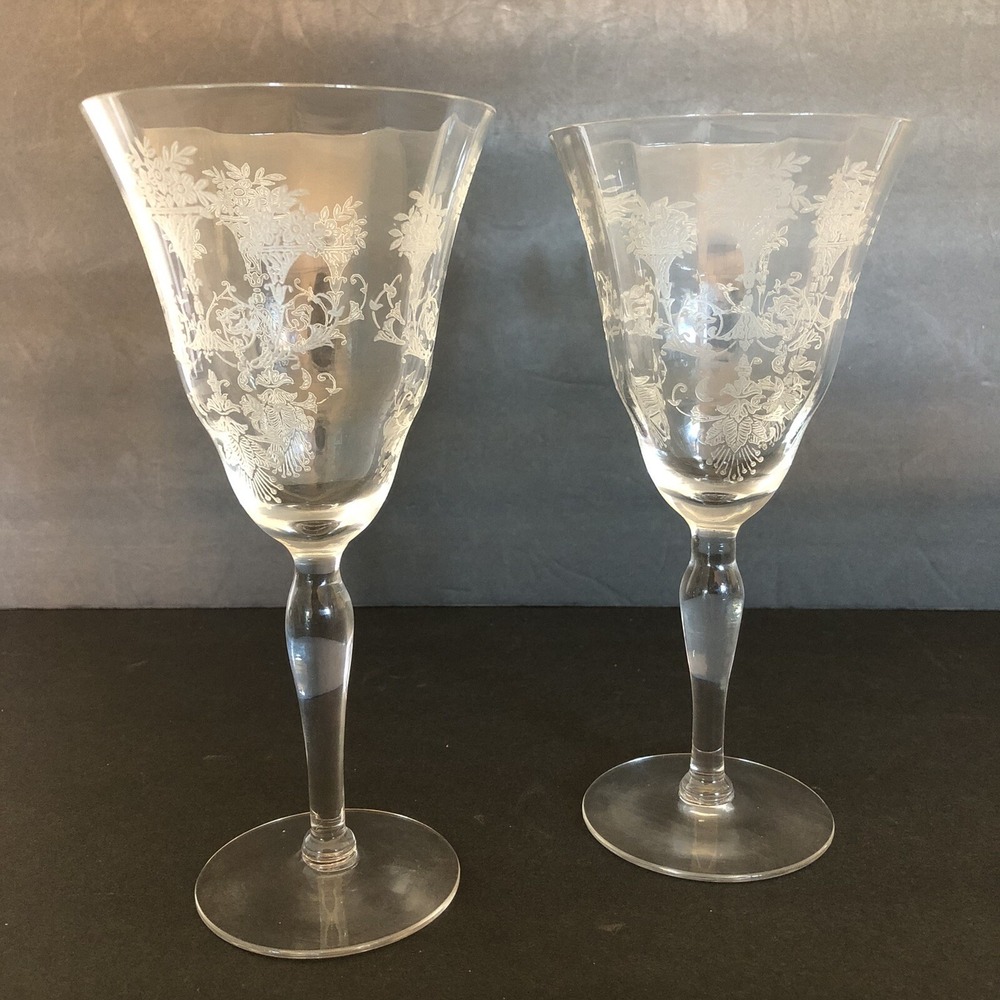 Vintage Morgantown MAYFAIR WATER Glass Goblets Stemmed Clear 7 5/8" MCM Set of 2